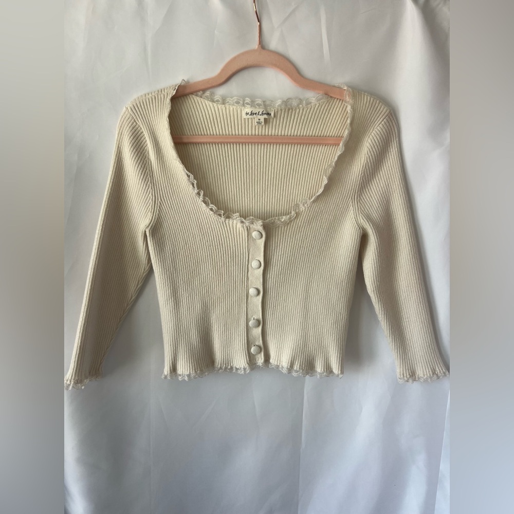 Women’s FOR LOVE AND LEMONS Ribbed Jolie Cream Cardigan